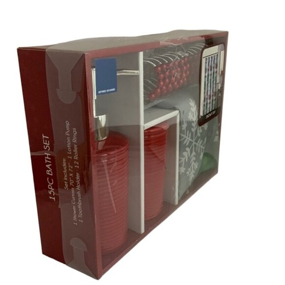 Christmas Bathroom Gnome Ensemble Set Santa Snowy Day 15 Piece Grey Multicolor - Picture 6 of 11